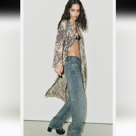 Zara Limited Edition Jaquard Knit Duster Coat Size Small Gold/ Grey,Blue - Picture 4 of 14